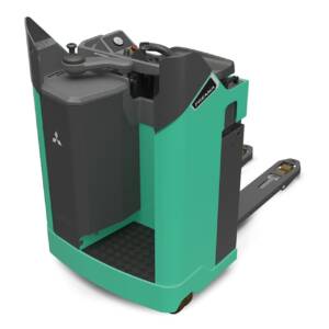 transpallet elettrico uomo a bordo mitsubishi verde